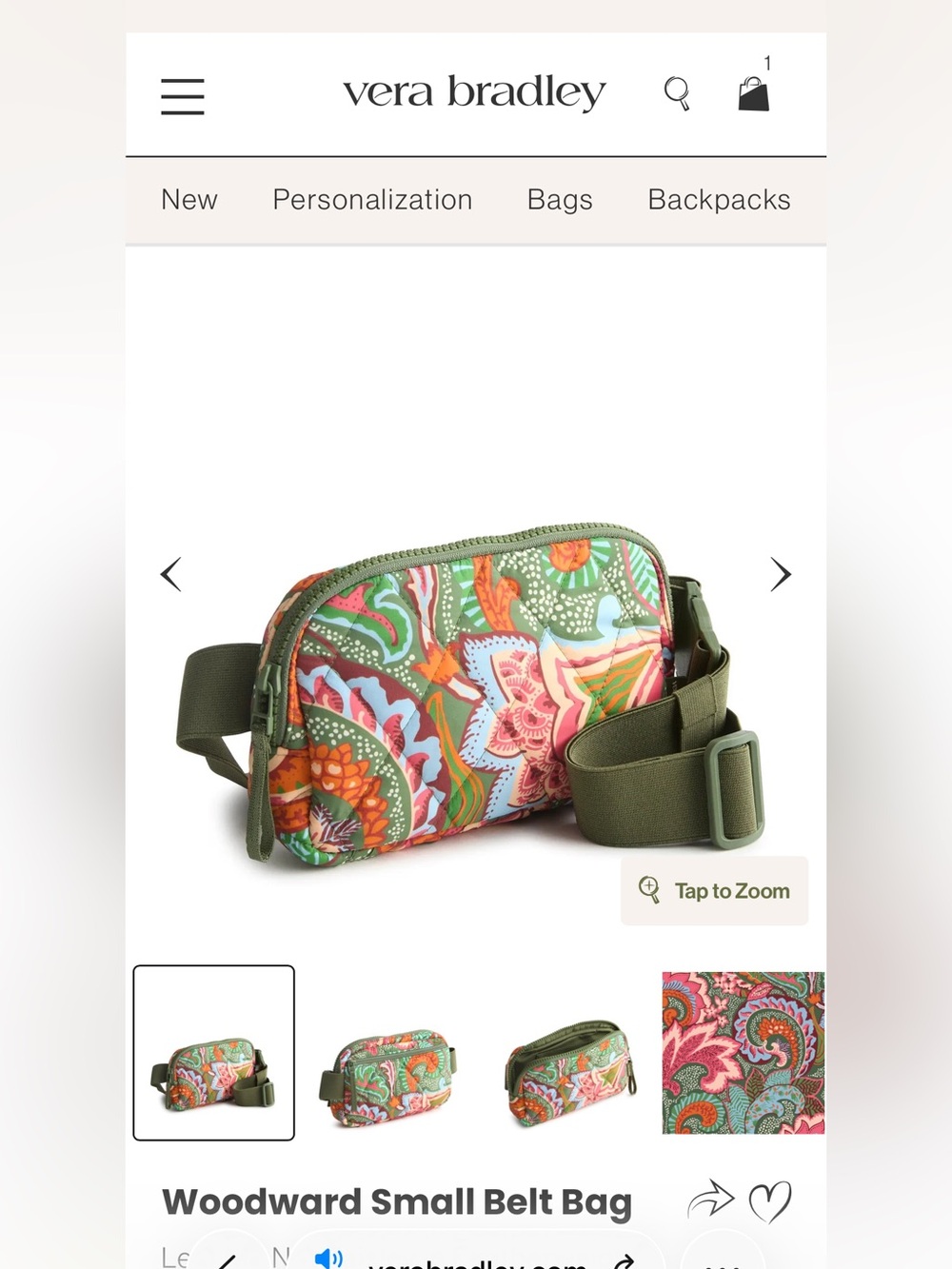 Vera Bradley Small Belt Bag in Olive Green